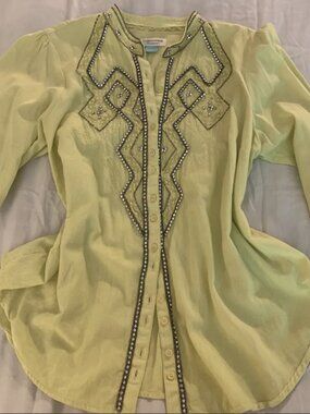 Pilcro and the Letterpress Anthropologie Embellished Blouse Citron 1X